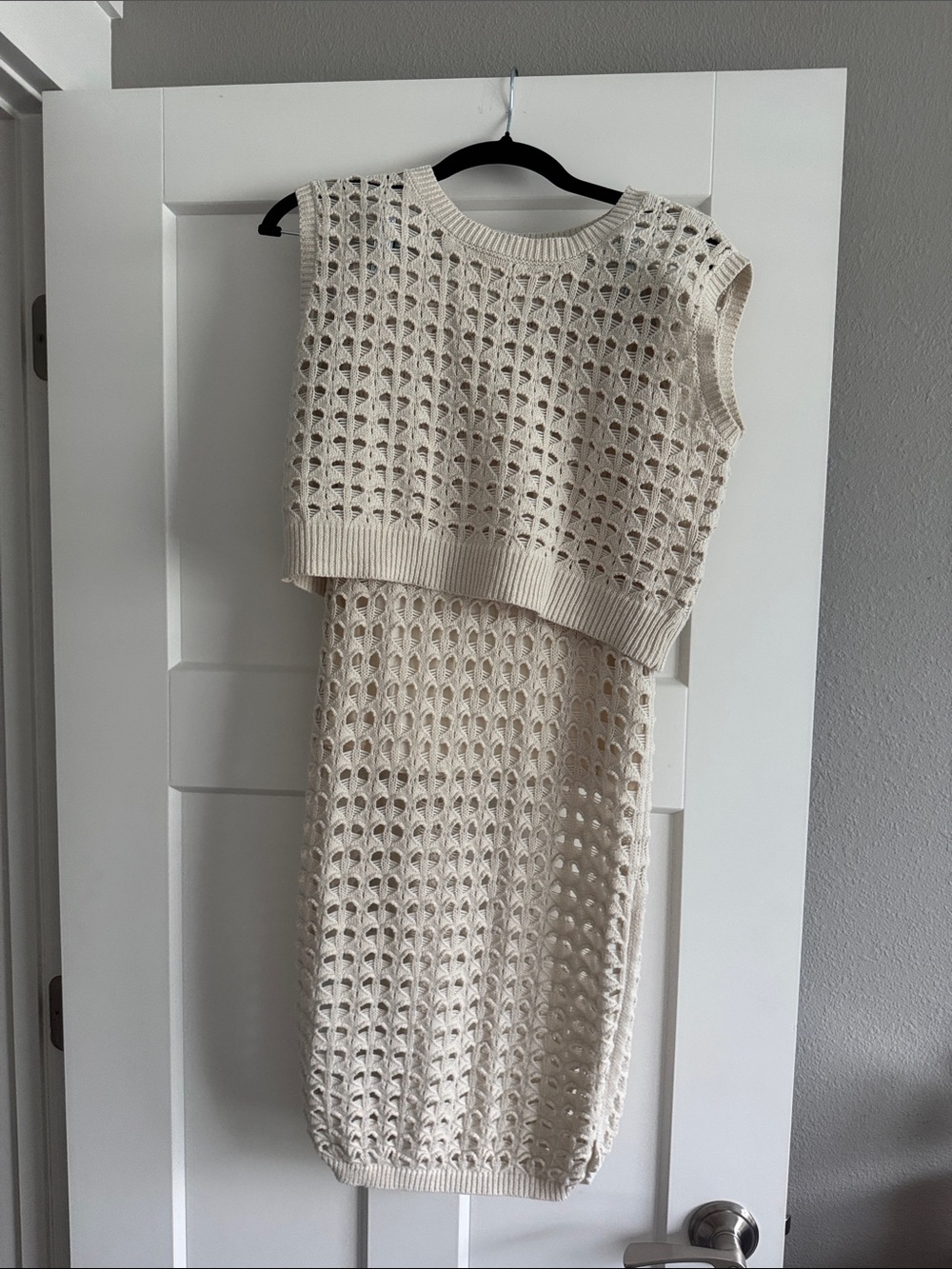 Cream Crochet Knit Midi top and skirt  Set - Picture 7 of 7